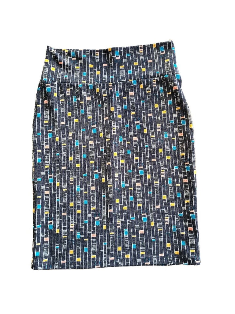 Lularoe Women's Medium Cassie Pencil Skirt Black Geometric Stretch Pull On